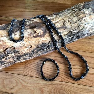 Hematite chip beaded necklace set!